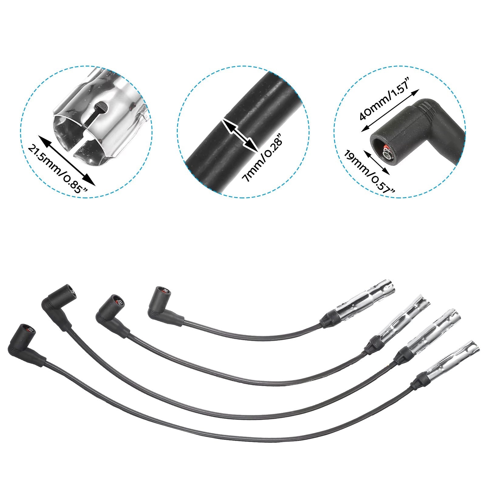4x 7mm Ignition Spark Plug Wires Suitable For VW Beetle / Golf / Jetta 2.0L L4 1998 - 2015 - Frazy's Auto Parts