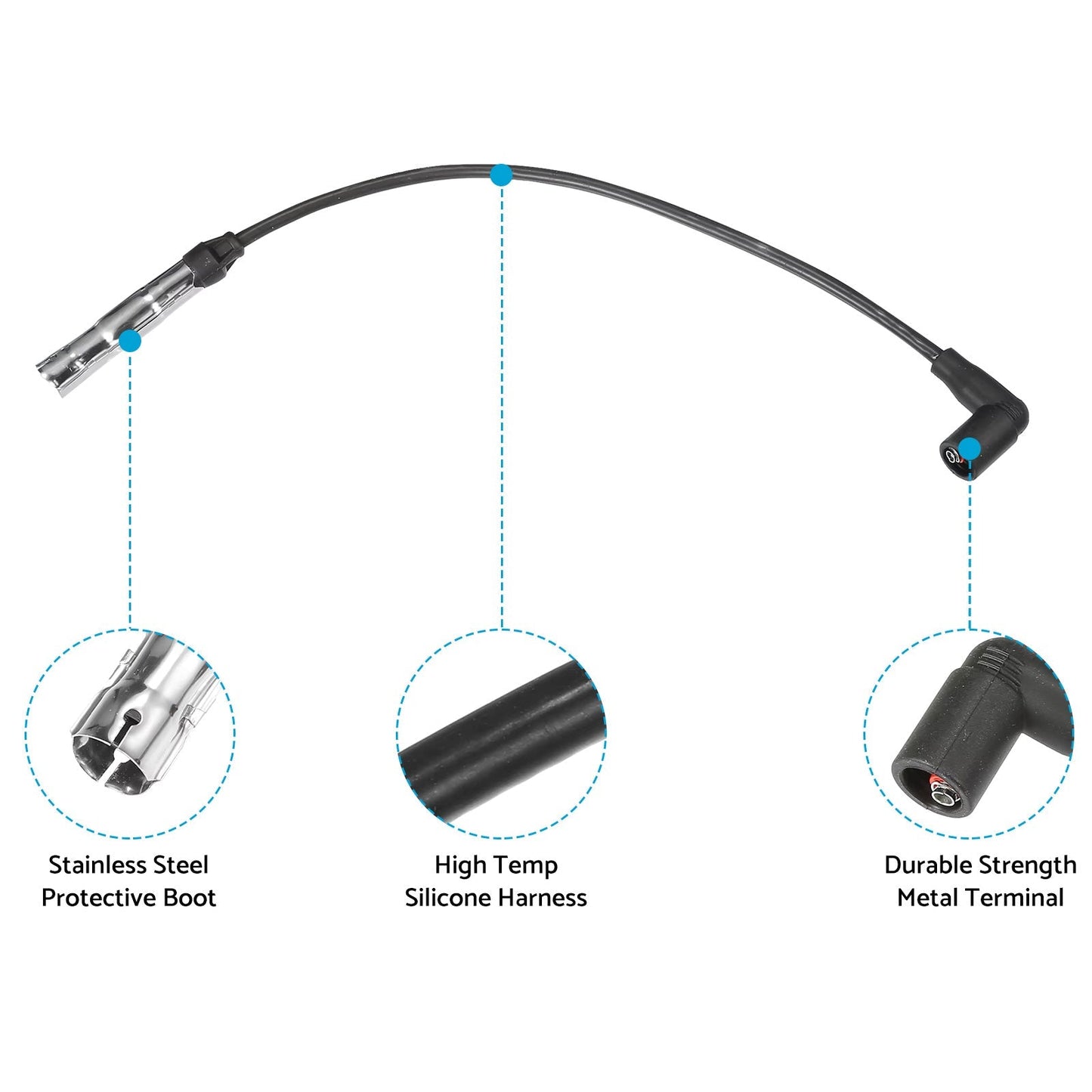 4x 7mm Ignition Spark Plug Wires Suitable For VW Beetle / Golf / Jetta 2.0L L4 1998 - 2015 - Frazy's Auto Parts
