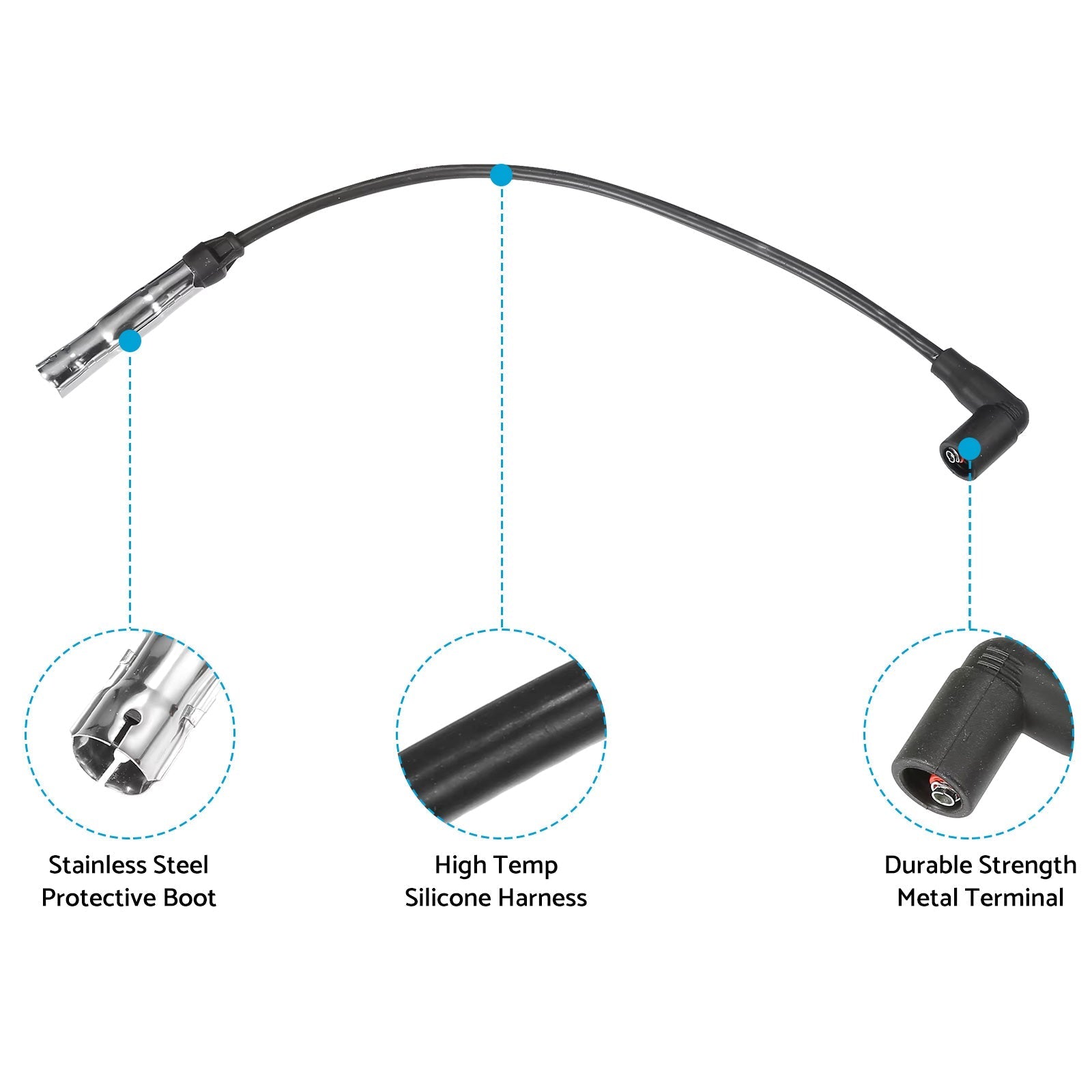 4x 7mm Ignition Spark Plug Wires Suitable For VW Beetle / Golf / Jetta 2.0L L4 1998 - 2015 - Frazy's Auto Parts
