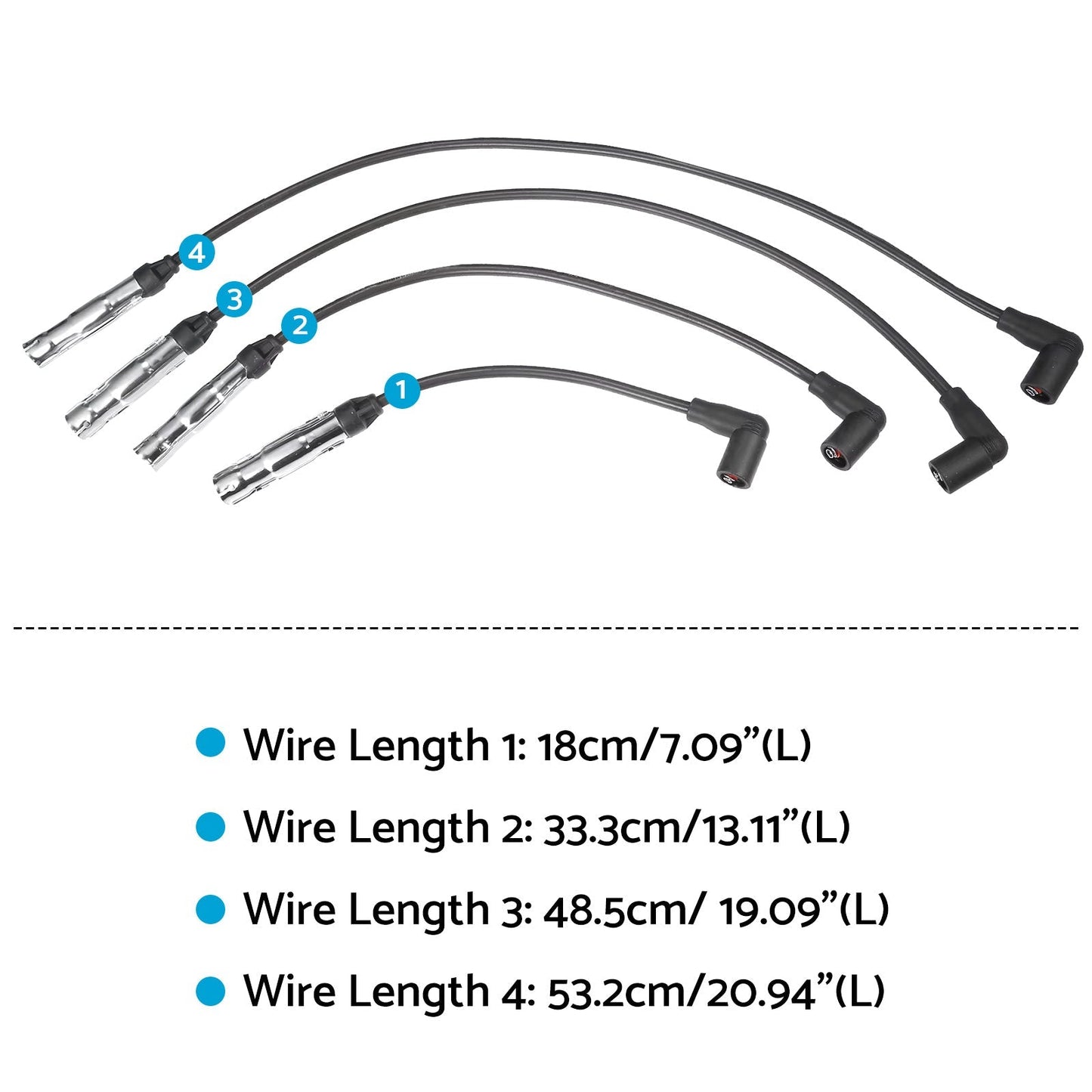 4x 7mm Ignition Spark Plug Wires Suitable For VW Beetle / Golf / Jetta 2.0L L4 1998 - 2015 - Frazy's Auto Parts