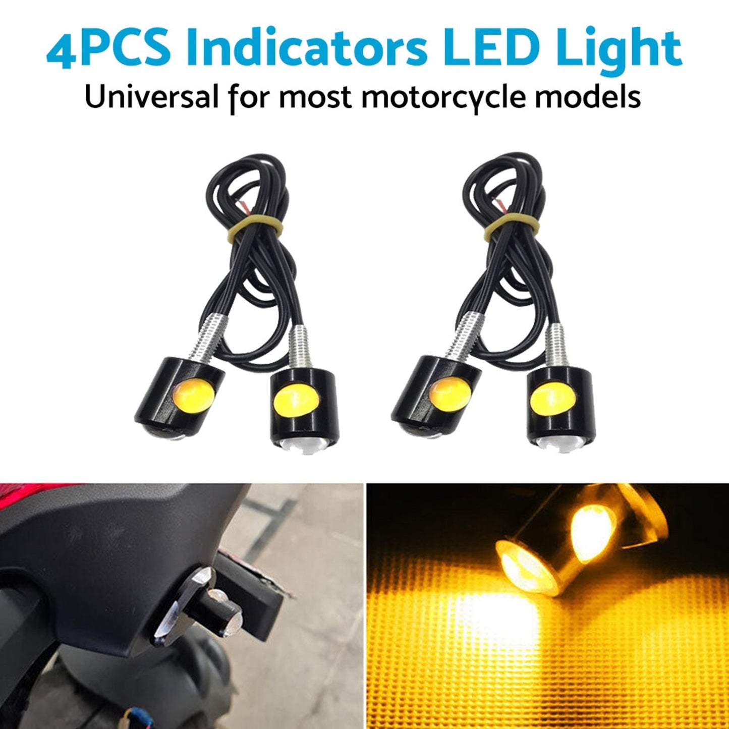 4x Universal 12V Mini Amber Motorcycle LED Indicator Turn Signal Lights - Frazy's Auto Parts