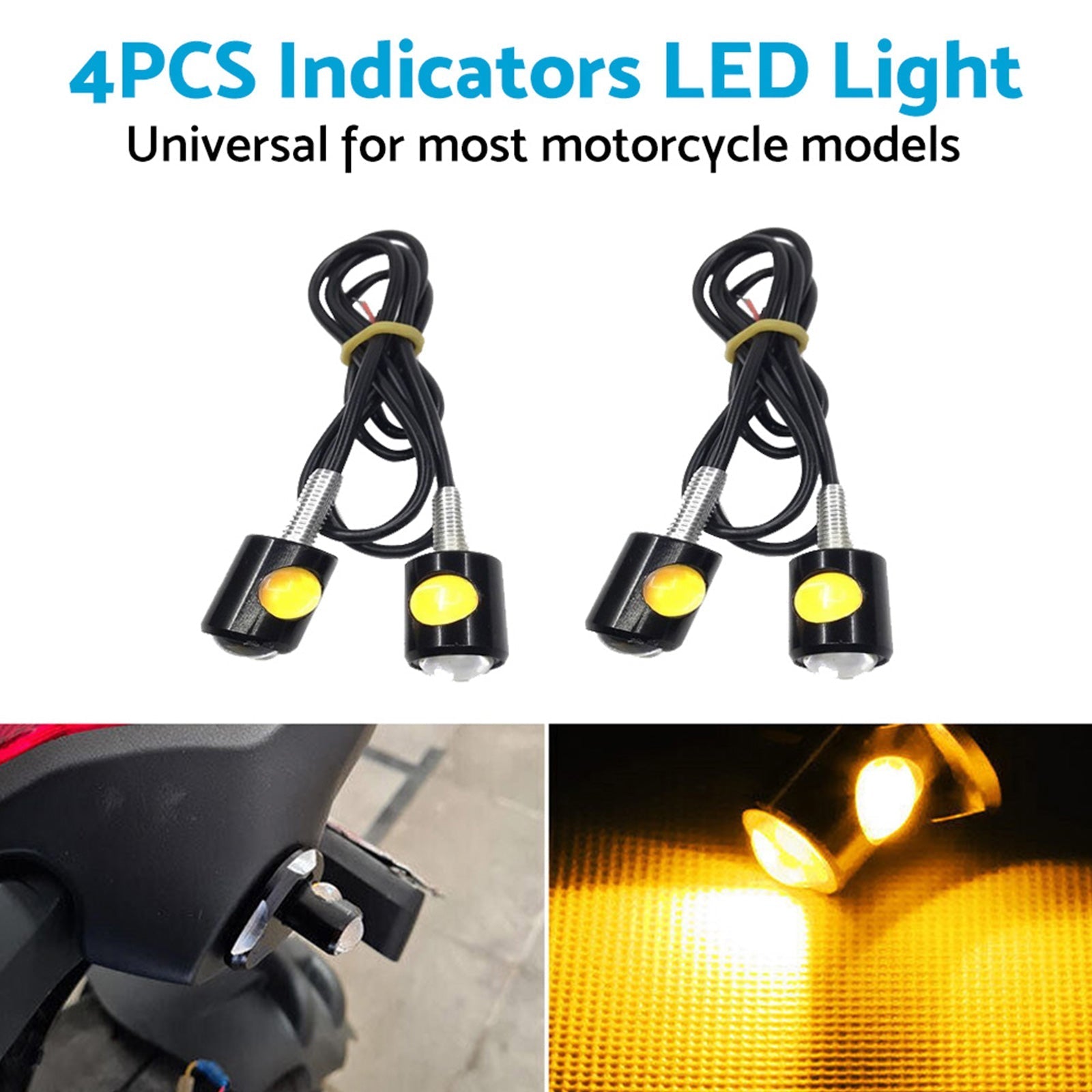 4x Universal 12V Mini Amber Motorcycle LED Indicator Turn Signal Lights - Frazy's Auto Parts