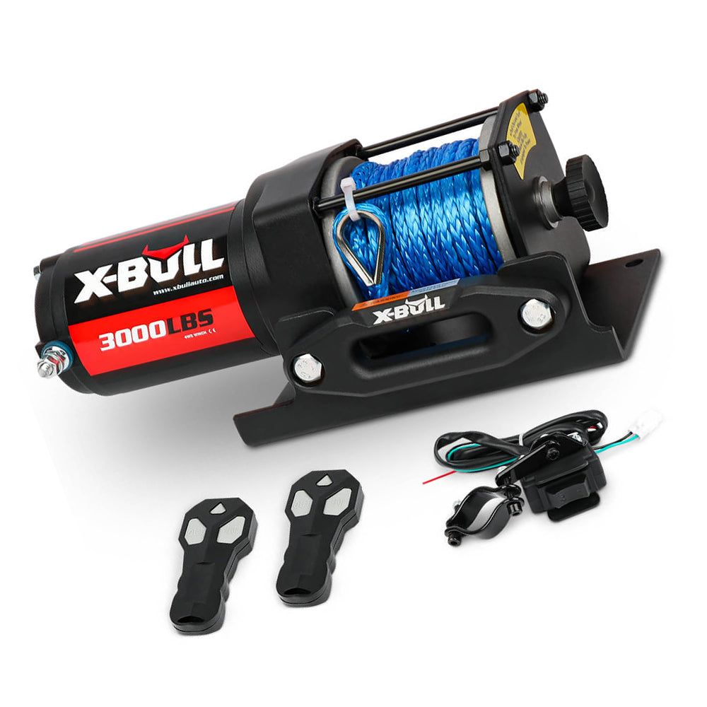 Electric Winch 12V 3000lbs Synthetic Rope 2 Remotes Suitable For ATV UTV Boat-2
