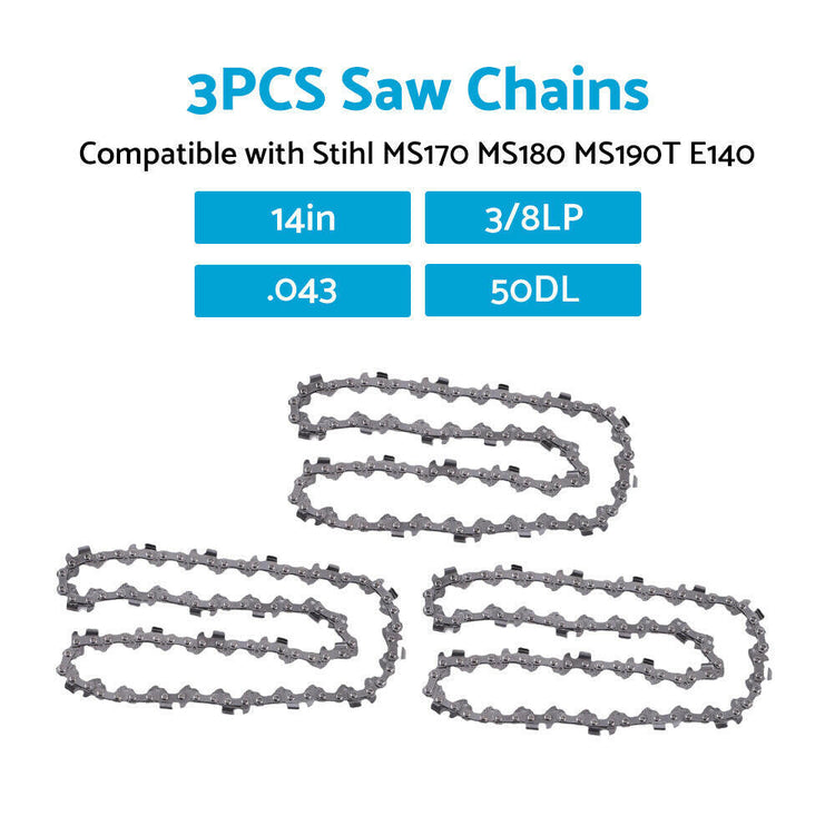 3x Chainsaw Chain 50DL 3/8LP .043 14 Inch Suitable For Stihl MS170 MS180 MS190T E140-4