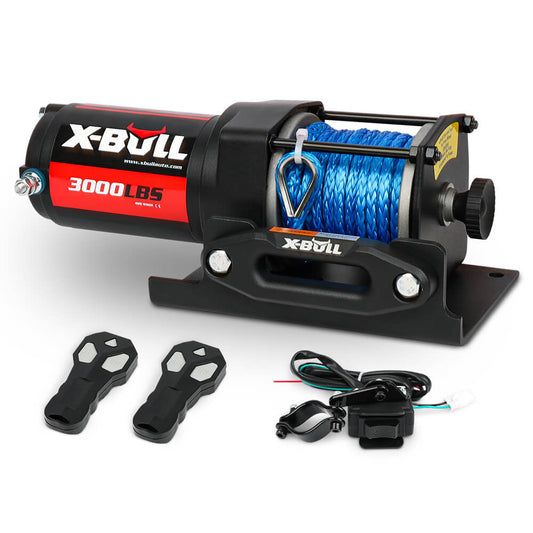Electric Winch 12V 3000lbs Synthetic Rope 2 Remotes Suitable For ATV UTV Boat-0