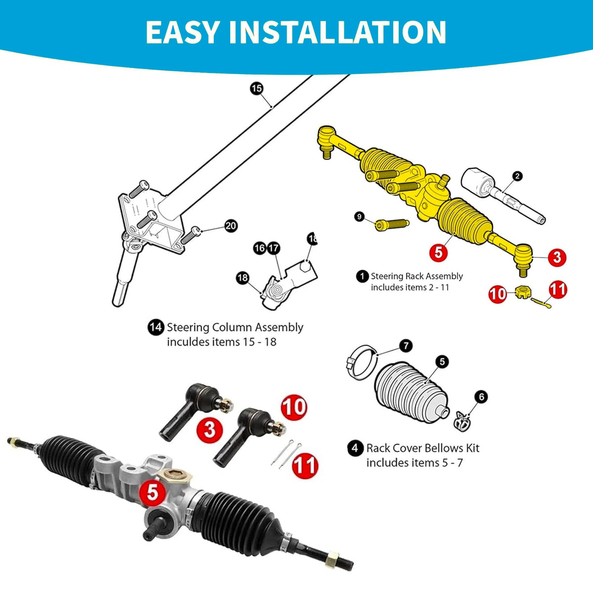 Golf Cart Steering Gear Box Assembly Suitable For EZGO RXV 2008 on 603865 604614-2