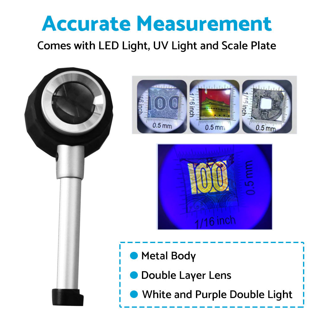 Hand Held 45x Magnifying Glass Jewellery Magnifier Loupe with Scale 3 Led Lights-0