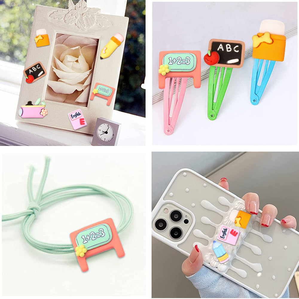50x 3D Resin Cabochons Suitable For DIY Craft – School-Themed Colorful Pencil, Ruler & Book Shapes-4