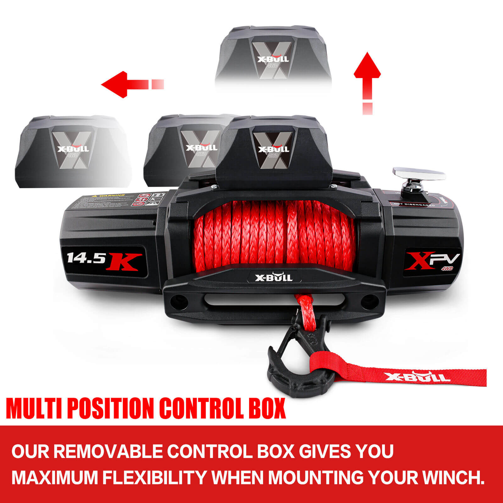 Electric Winch 14500lbs 12V with Synthetic Rope Mount Plate Suitable For 4WD SUV-2