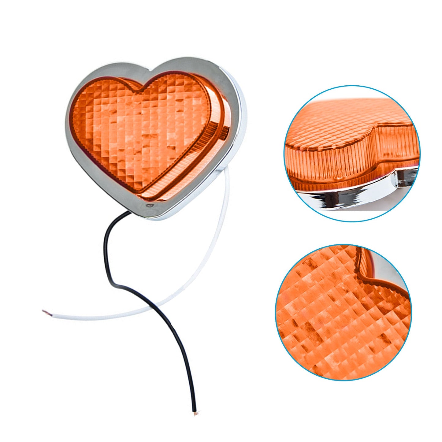Heart Pair 12V LED Side Marker Indicators Clear Flash Amber-2