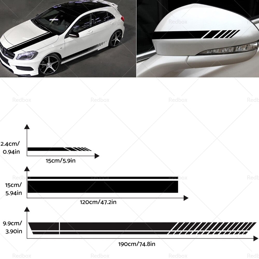 5x Car Side Body Sticker Vinyl Hood Roof Decals Racing Long Stripe Universal - Frazy's Auto Parts