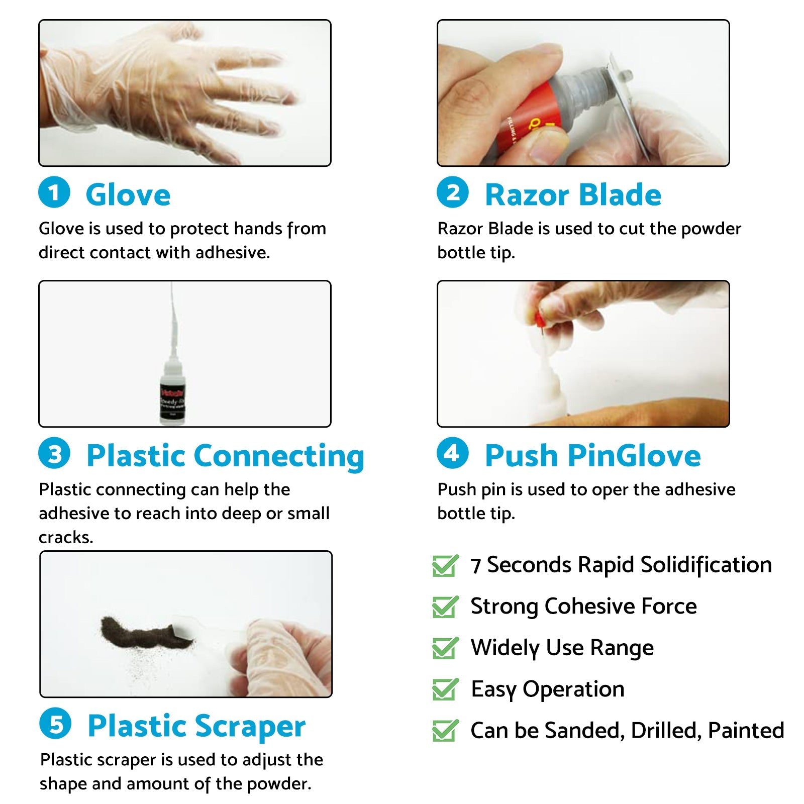 5x Strong Powder Adhesive Repair Kit Suitable For Multi - Surface Quick Bonding - Frazy's Auto Parts