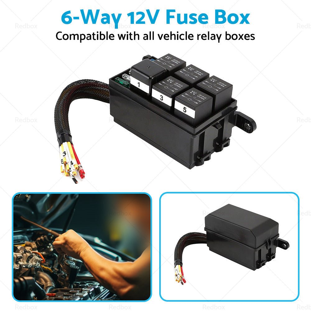 6 - Way 12V Auto Waterproof Fuse Relay Holder Box Block 40A Relays with ATC Fuse - Frazy's Auto Parts