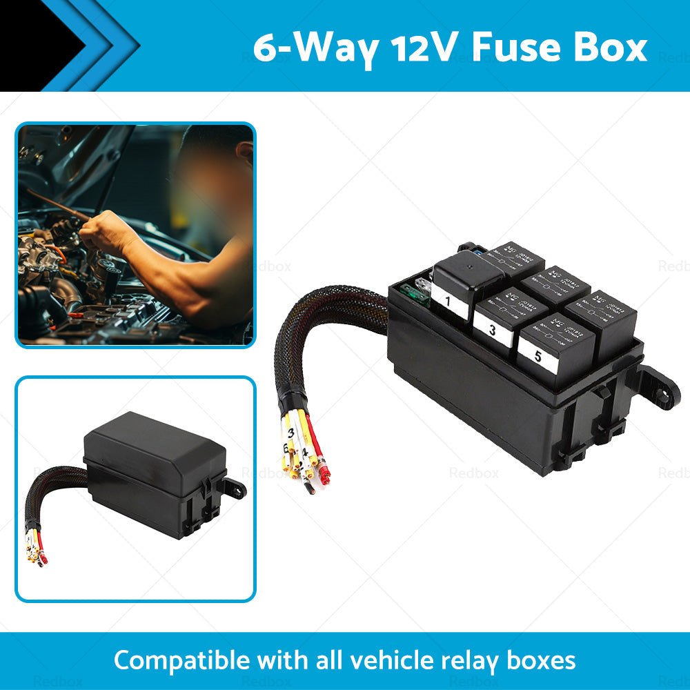 6 - Way 12V Auto Waterproof Fuse Relay Holder Box Block 40A Relays with ATC Fuse - Frazy's Auto Parts