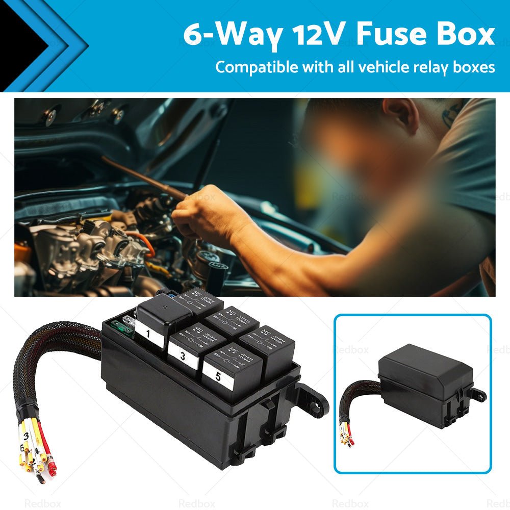 6 - Way 12V Auto Waterproof Fuse Relay Holder Box Block 40A Relays with ATC Fuse - Frazy's Auto Parts