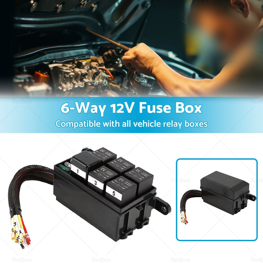 6 - Way 12V Auto Waterproof Fuse Relay Holder Box Block 40A Relays with ATC Fuse - Frazy's Auto Parts