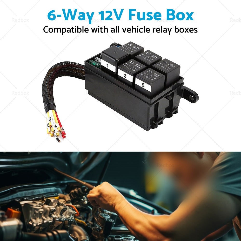 6 - Way 12V Auto Waterproof Fuse Relay Holder Box Block 40A Relays with ATC Fuse - Frazy's Auto Parts