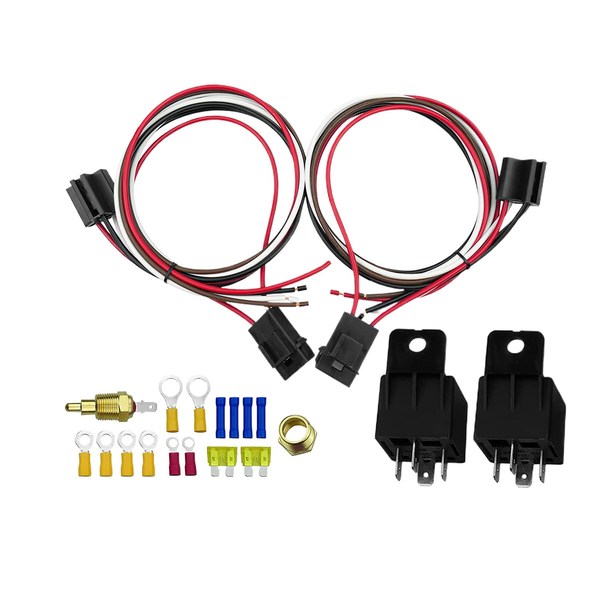 Dual Electric Fan Relay Sensor Kit with 12V Thermostat Switch 175 Degree-185 Degree 40Amp-1