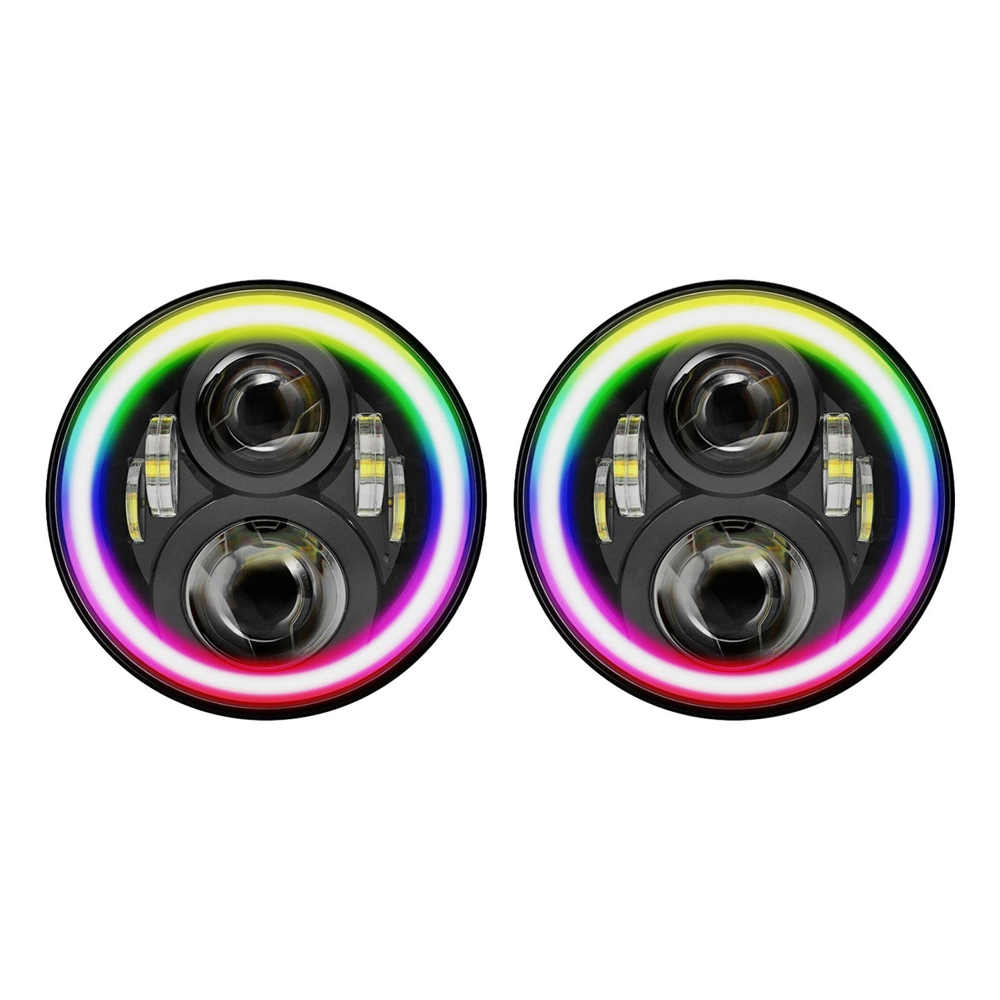 RGB Halo 7-Inch LED Projector Headlights Hi/Lo Beam DRL Suitable For Jeep GQ-0