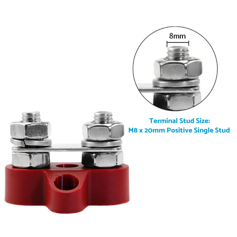 1x Bus Bar M8-M8 2 Post 12V-24V Terminal Block Positive Distribution 150A Red-3