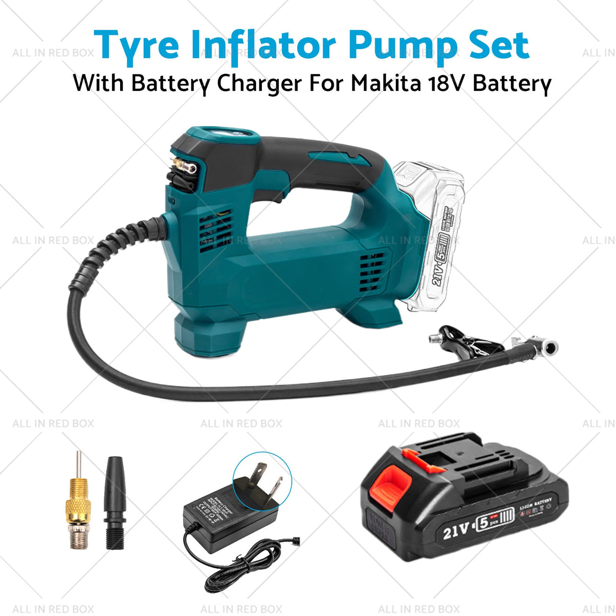 Cordless Portable Tyre Inflator Pump w/ Battery Charger For Makita 18V Battery-4