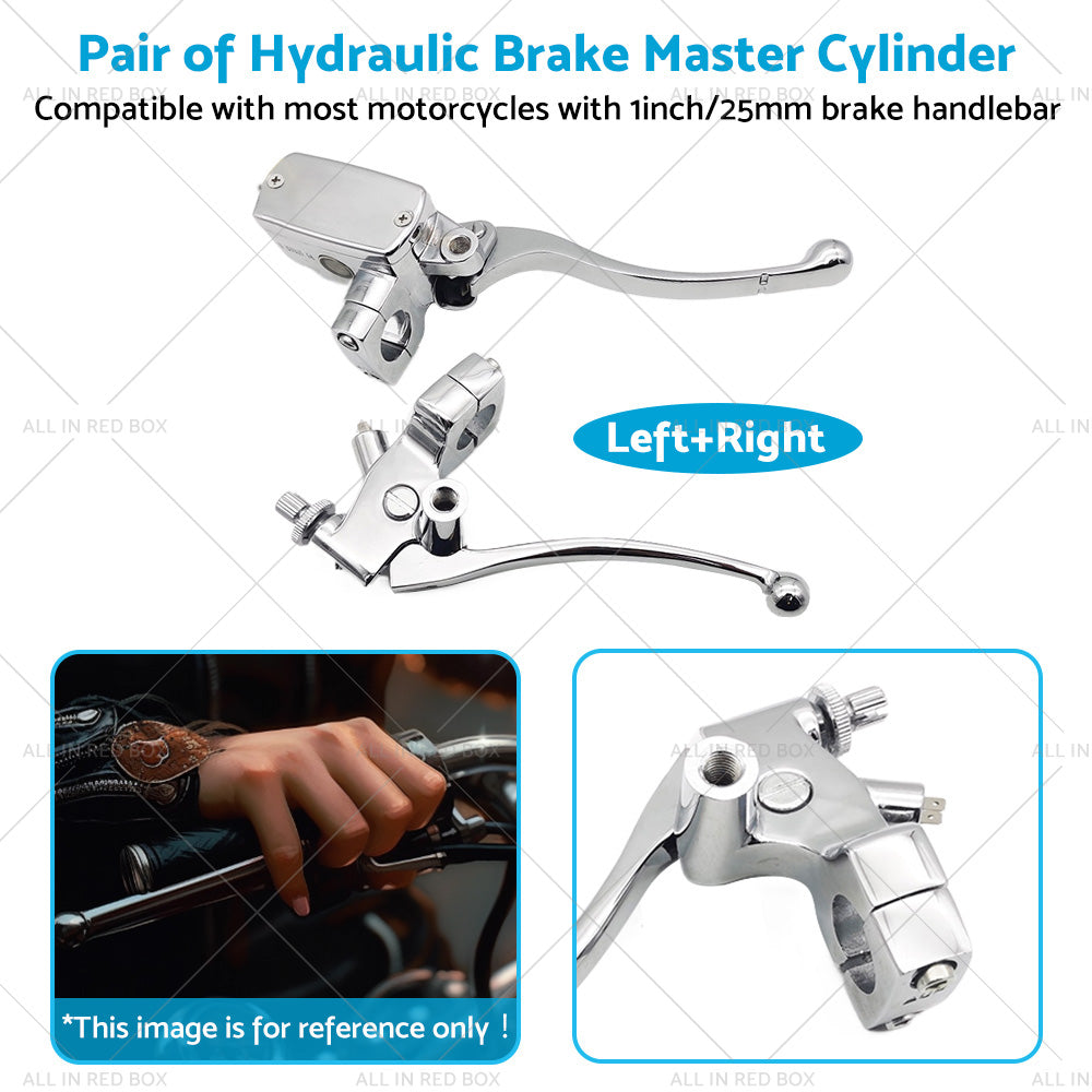 1inch Chrome Motorcycle Handlebar Hydraulic Brake Master Cylinder  and  Clutch Lever-4