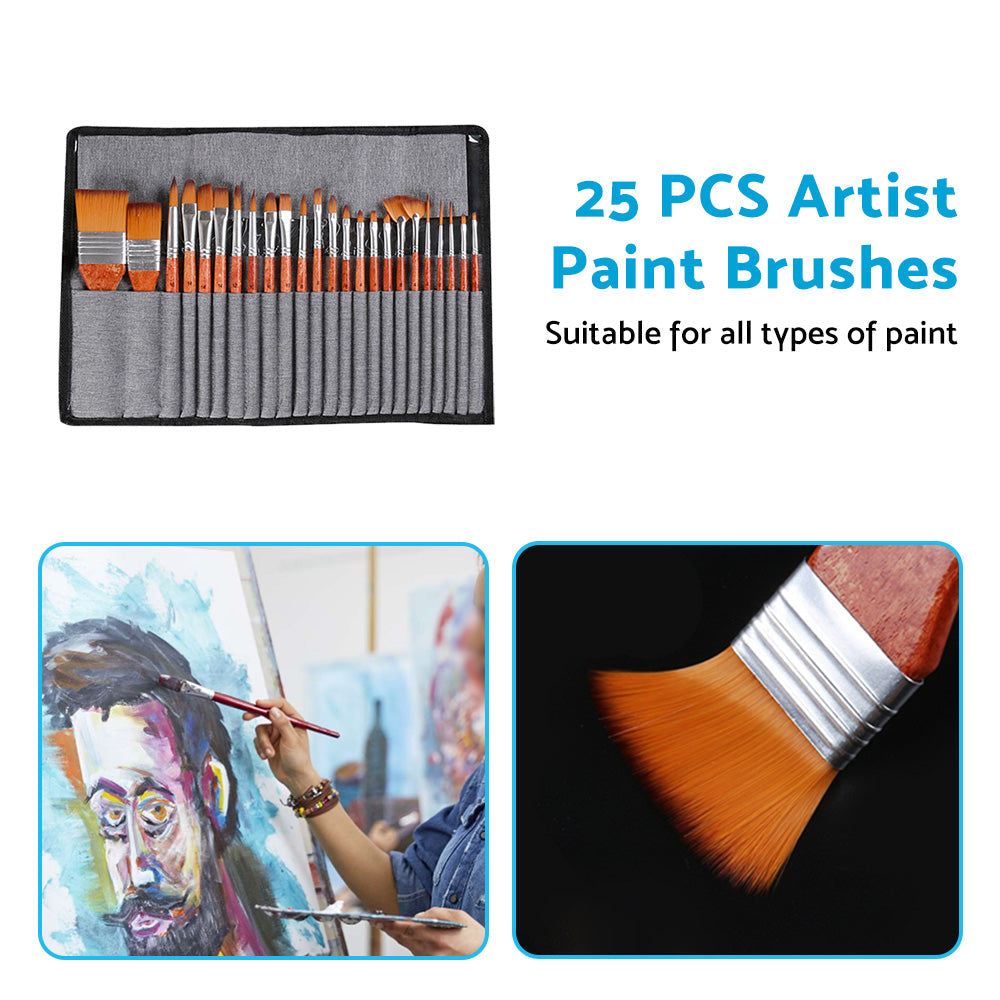 25 Pcs Artist Paint Brushes Watercolour Acrylic Oil Painting Brush With Case Set-3