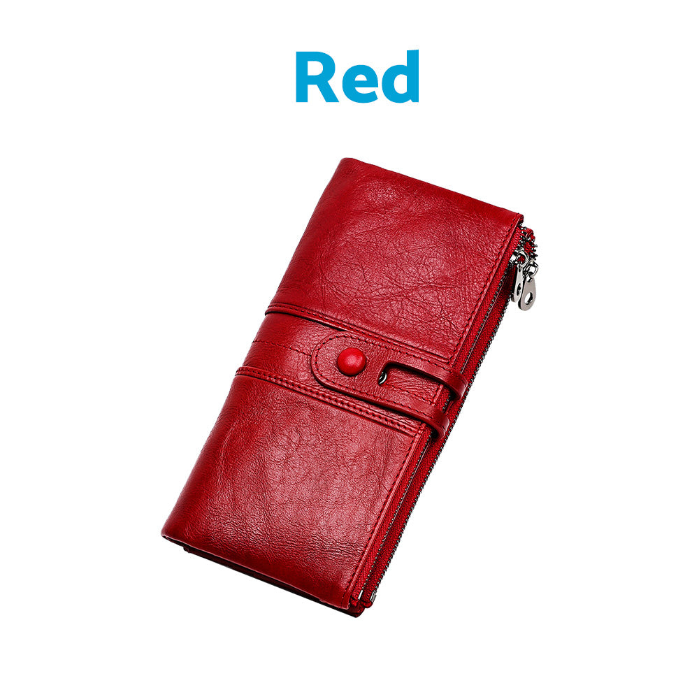 Leather Wallet Unisex Zip-Around Card Coin Holder Brown Black Red-3
