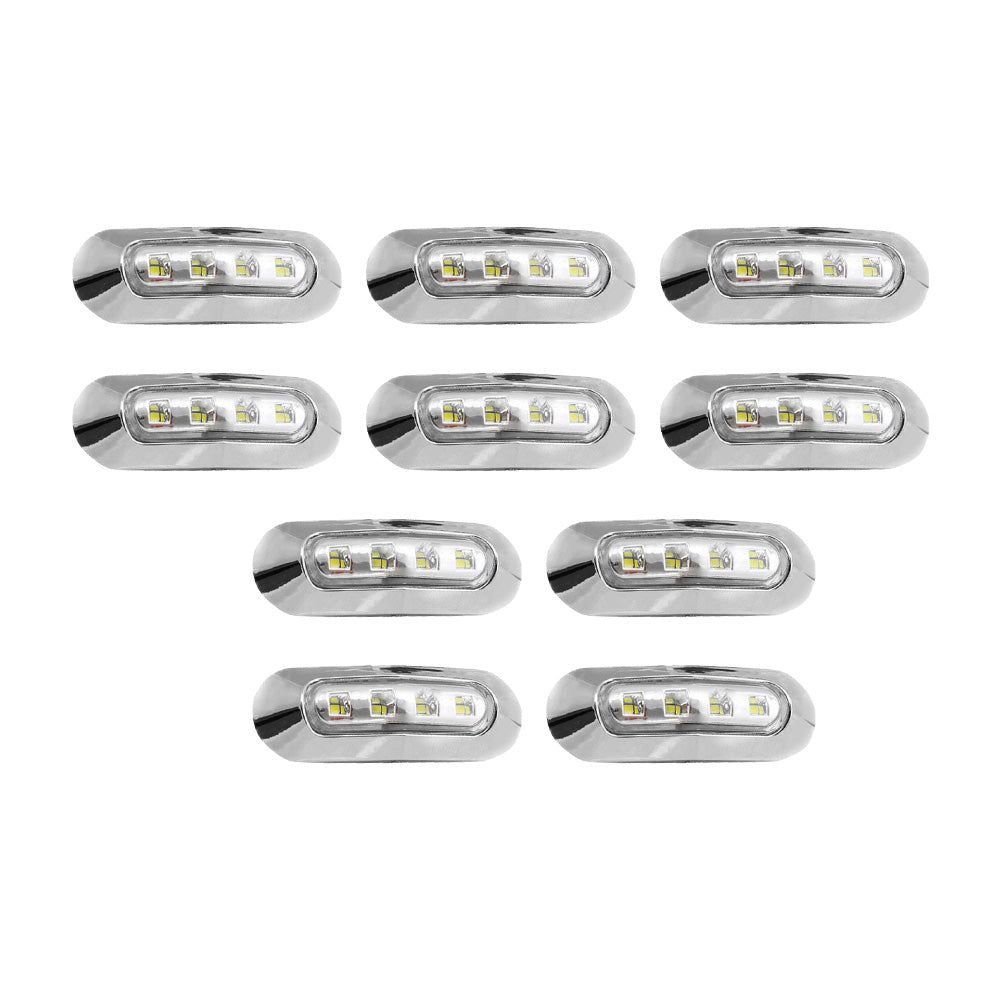 10x White 4-LED Side Marker Clearance Lamps Suitable For Truck / Trailer / Lorry Chrome Housing-1