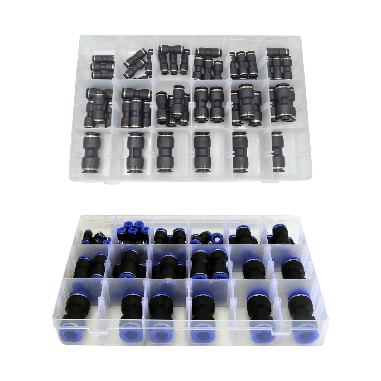 Pneumatic Push In Air Line Hose Joiner Quick Connect Kit 50pcs Imperial & 58pcs Metric-0
