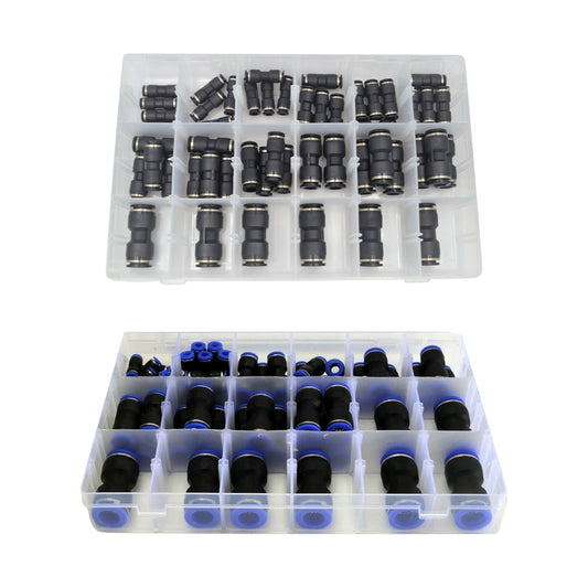 Pneumatic Push In Air Line Hose Joiner Quick Connect Kit 50pcs Imperial & 58pcs Metric-0