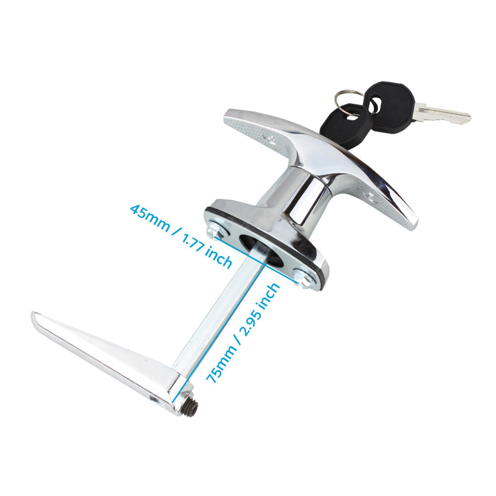 2 Set Chrome Rear Fixing T Handle Lock W or  Key For Trailer Caravan Canopy Toolbox-1
