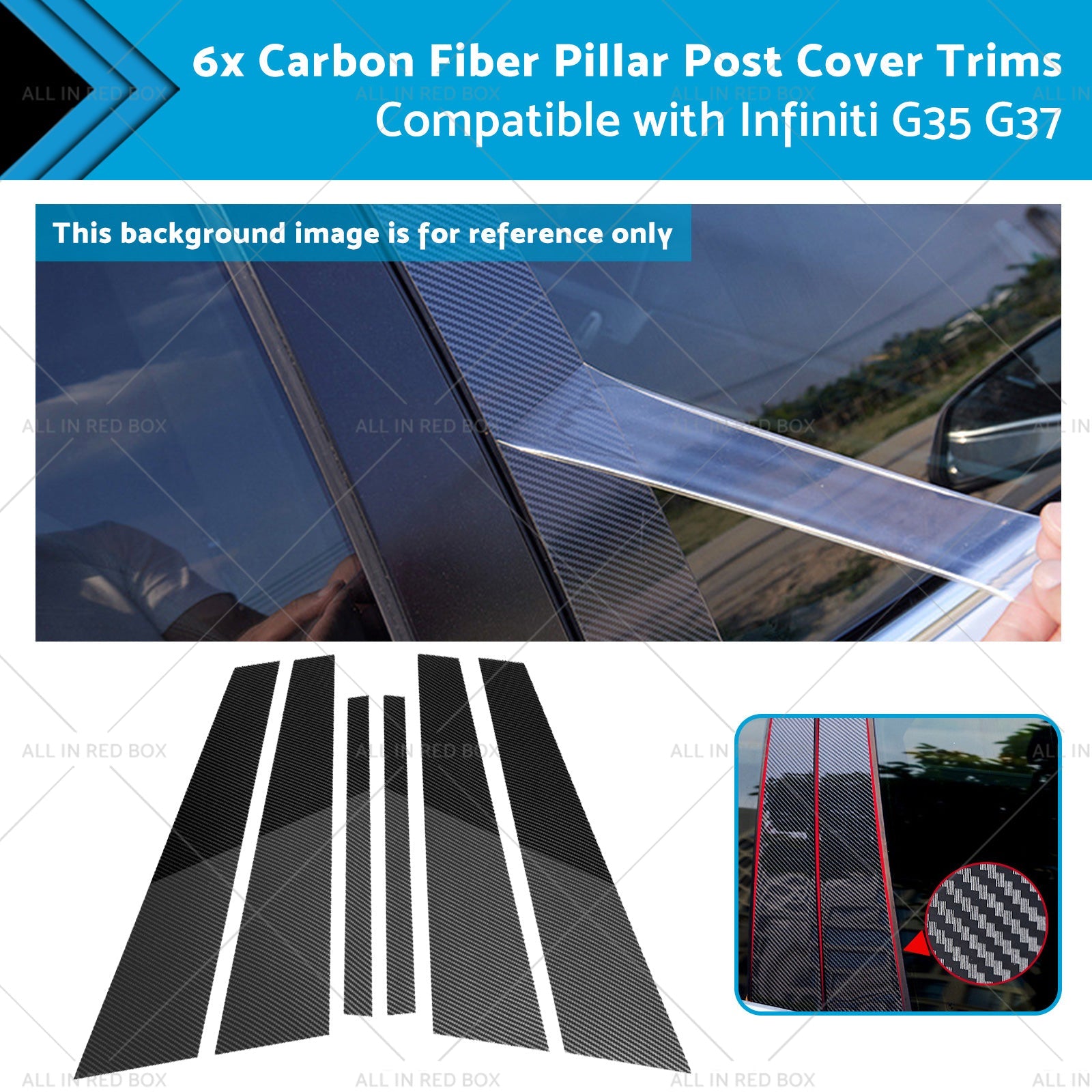 6x Carbon Fiber Pillar Post Cover Trims Suitable for Infiniti G35 02 - 13 - Frazy's Auto Parts
