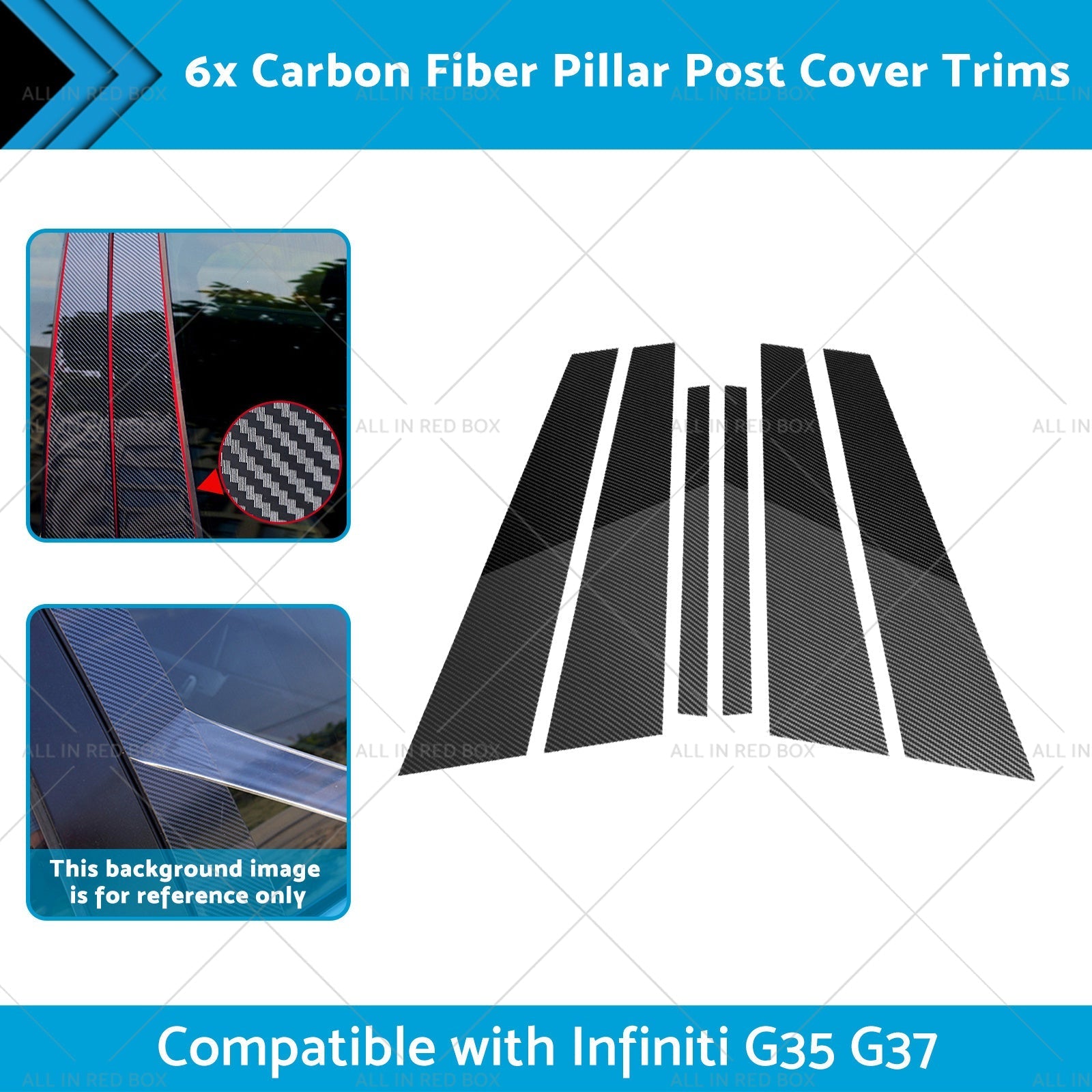6x Carbon Fiber Pillar Post Cover Trims Suitable for Infiniti G35 02 - 13 - Frazy's Auto Parts
