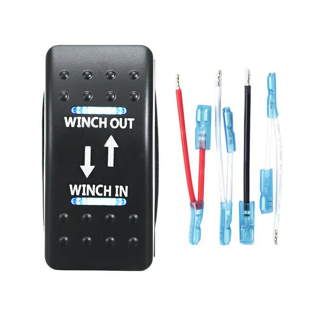 7 - Pin Winch In Out Rocker Switch Blue LED Rocker Toggle Switch 12V - 24V ON OFF ON - Frazy's Auto Parts