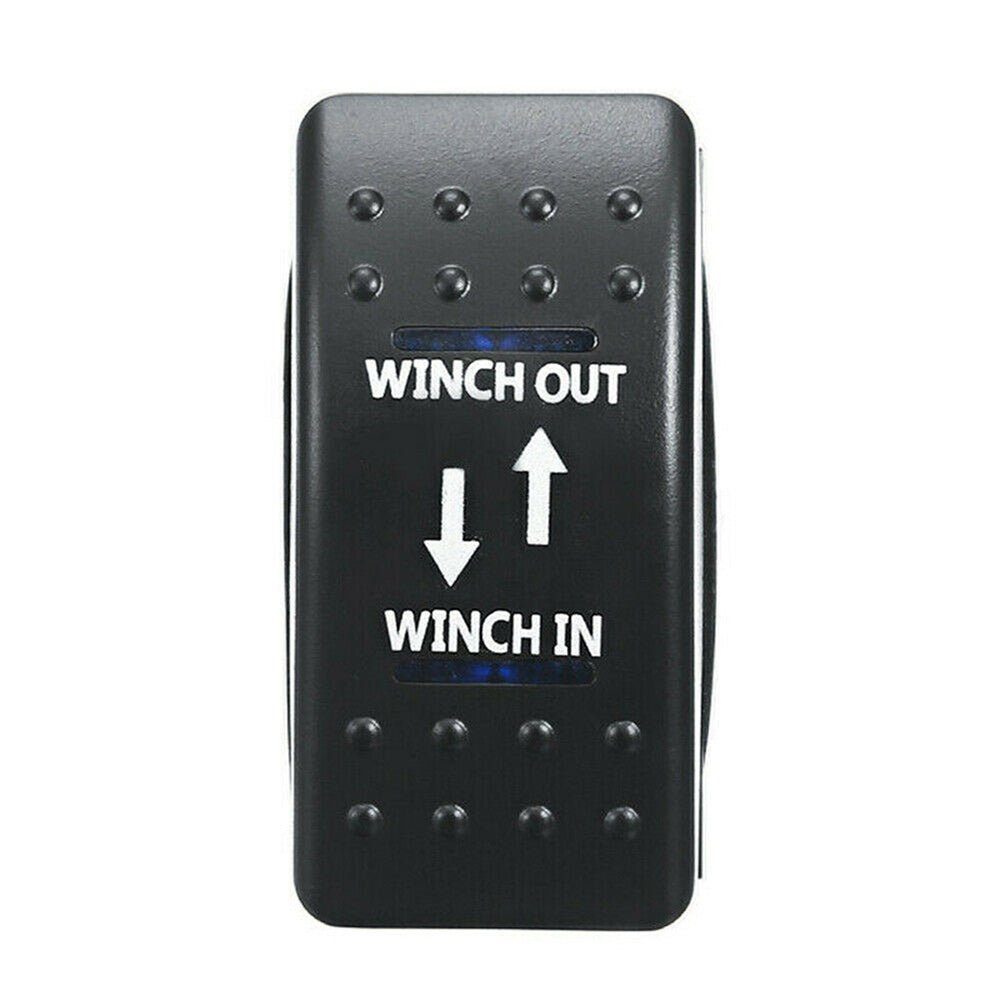 7 - Pin Winch In Out Rocker Switch Blue LED Rocker Toggle Switch 12V - 24V ON OFF ON - Frazy's Auto Parts