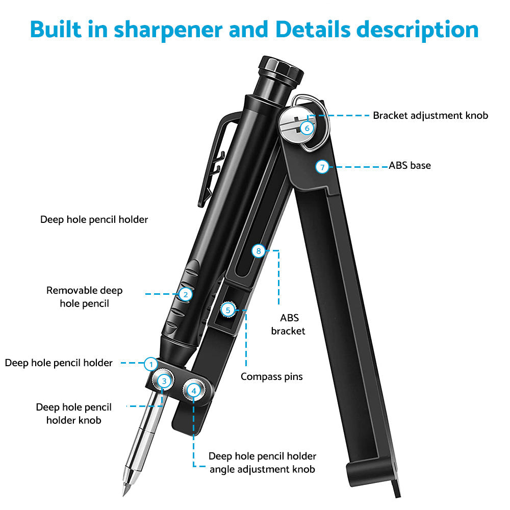 Multi-Function Scribing Tool Suitable For Construction and Precise Woodworking with 6x Pencils-2
