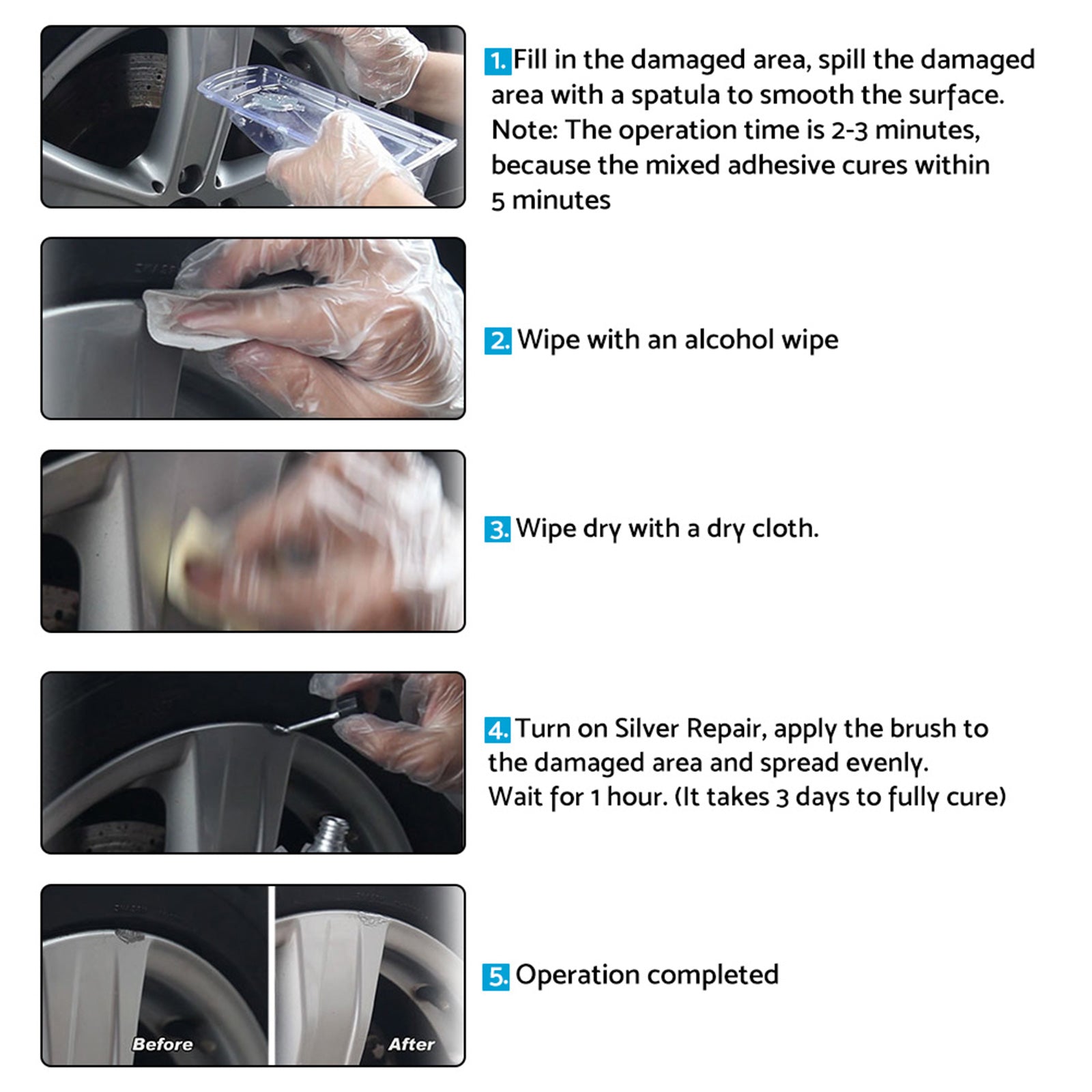 5x Visbella Wheel Rim Repair Kit Suitable For Kerb Scratches & Scuffs With Tools and Gloves-4
