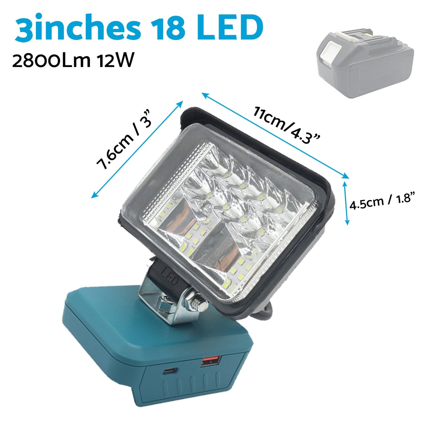 3in LED Work Light Suitable For Makita 18V Li-Ion Battery Workshop Flashlight-4