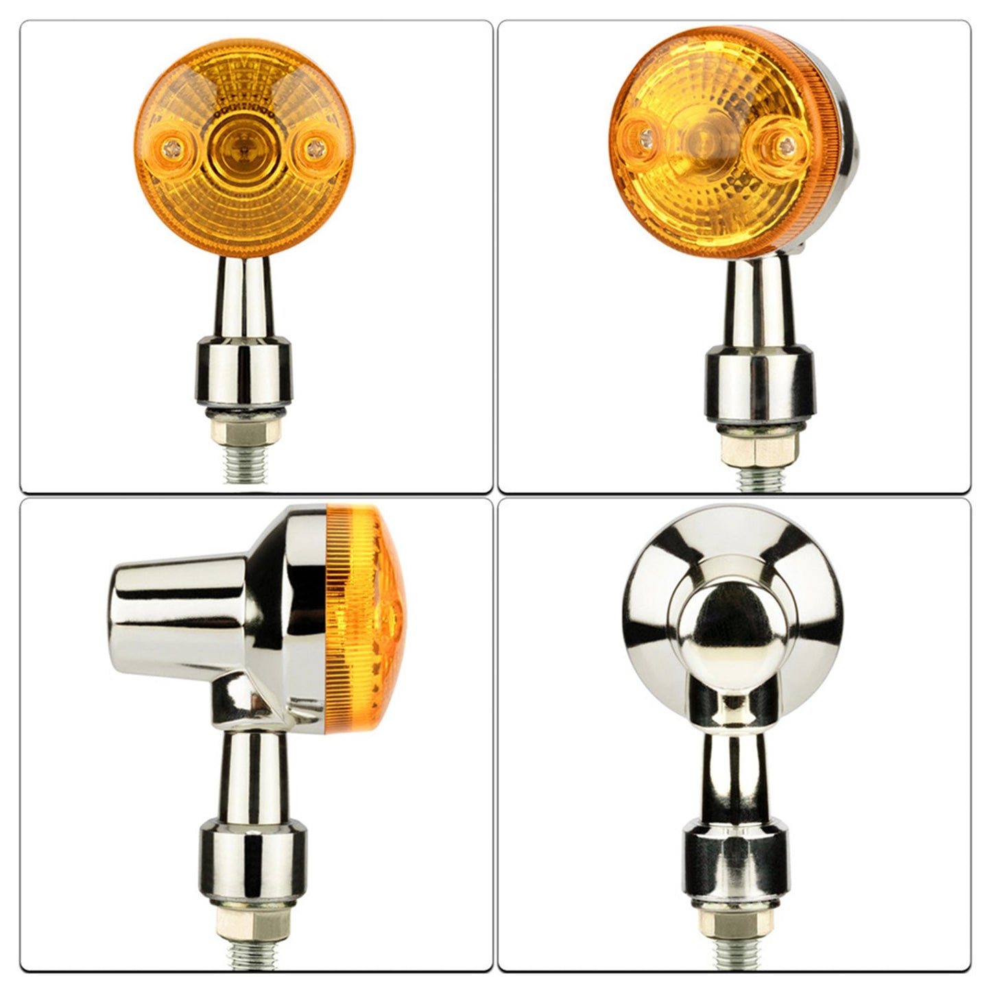 4x Chrome Motorcycle Turn Signal Lights Amber Indicators Blinker Universal Bulb-3