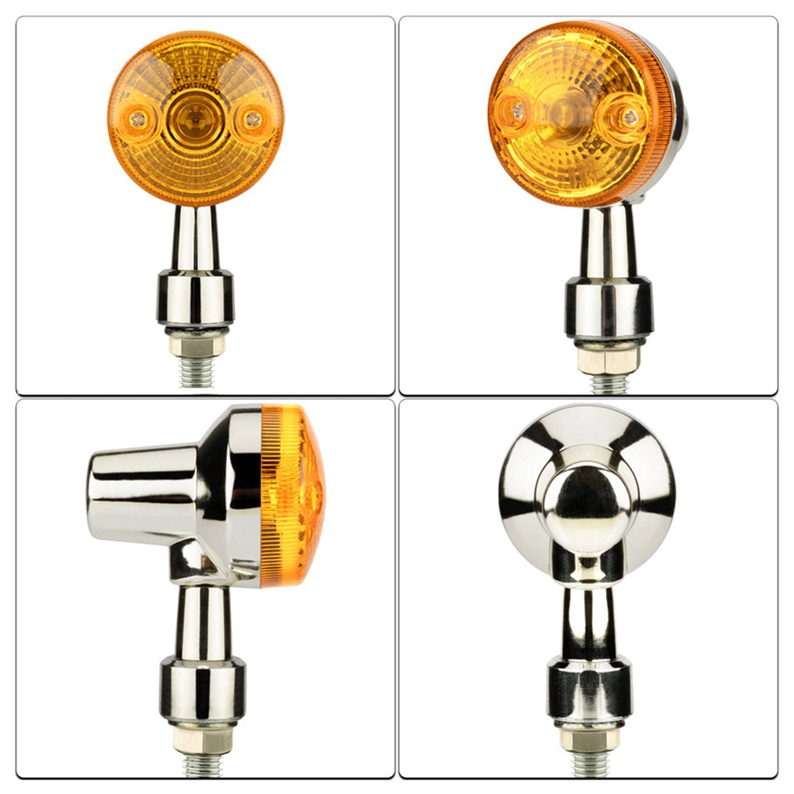 4x Chrome Motorcycle Turn Signal Lights Amber Indicators Blinker Universal Bulb-3