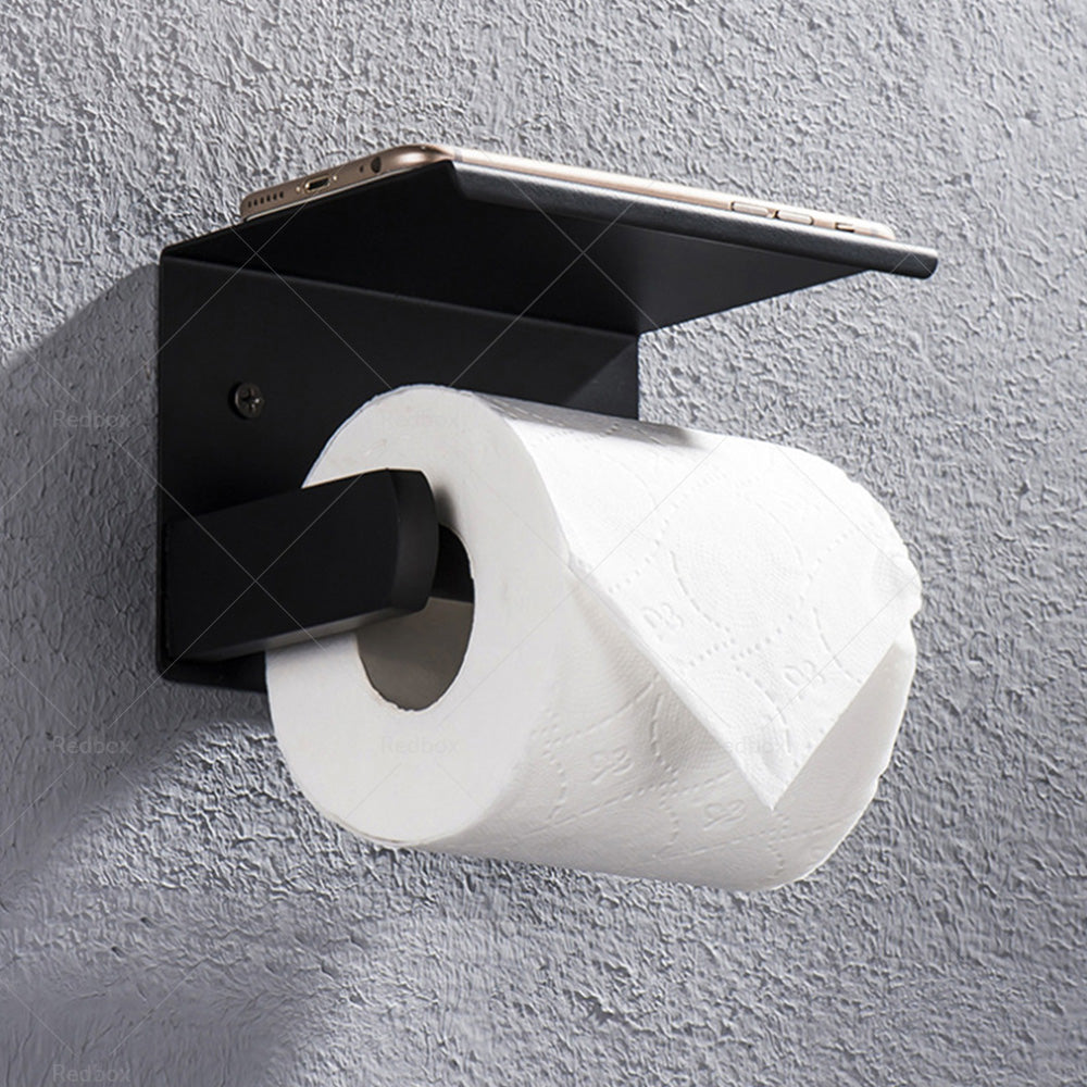 2x Stainless Steel Toilet Paper Roll Holder With Storage Hook & Phone Shelf for Bathroom-3