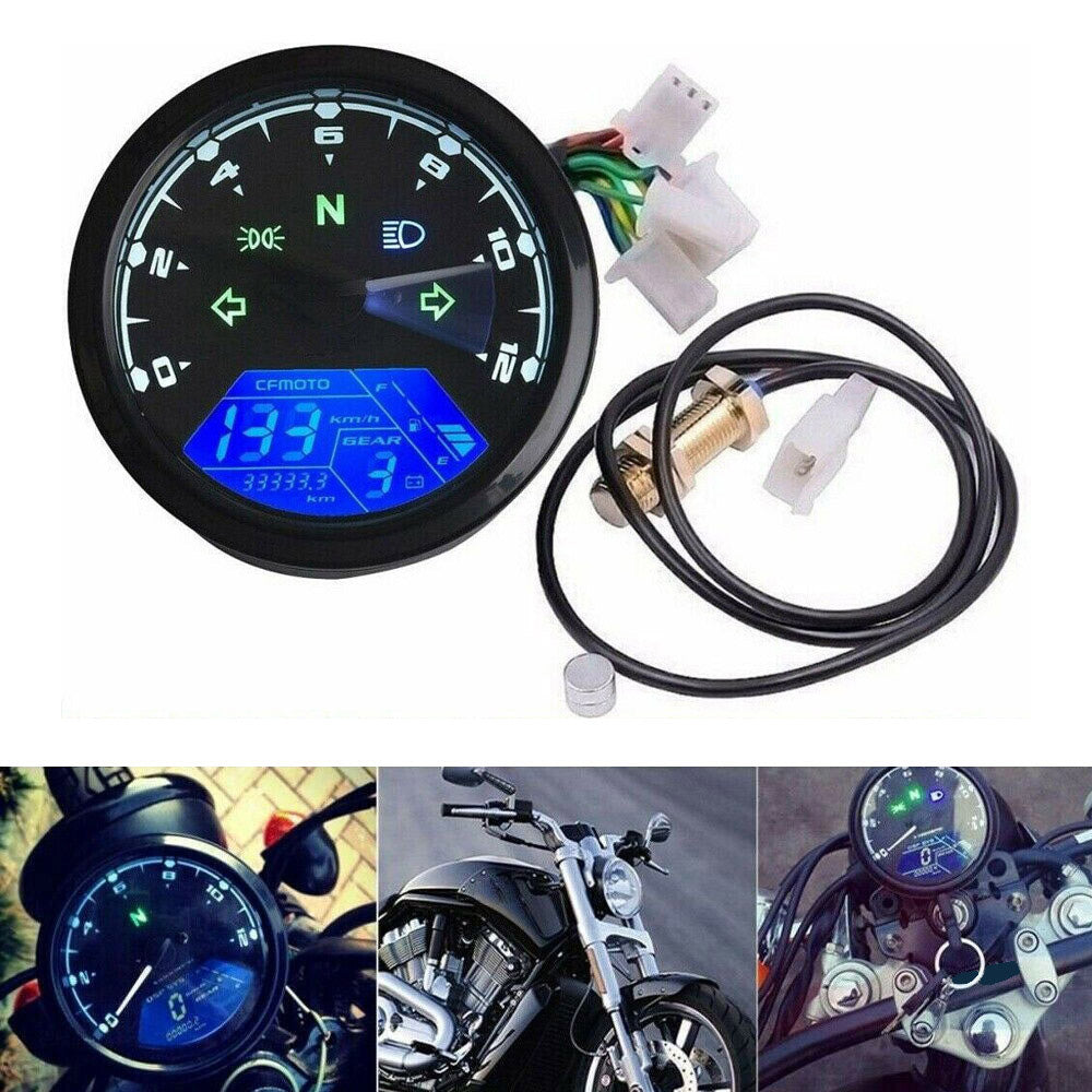 Universal Digital Motorcycle Odometer Speedometer Tachometer Gauge LCD Backlight-3