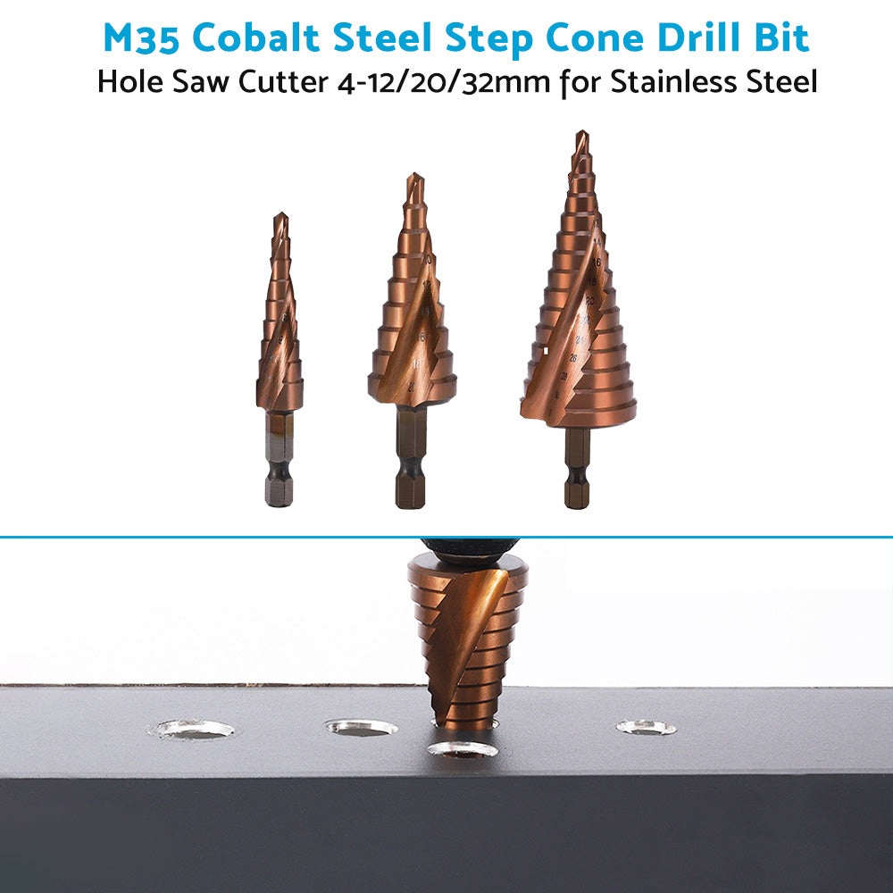 Cobalt Steel Step Cone Drill Bit Hole Cutter 4-12/20/32mm for Stainless Steel-2