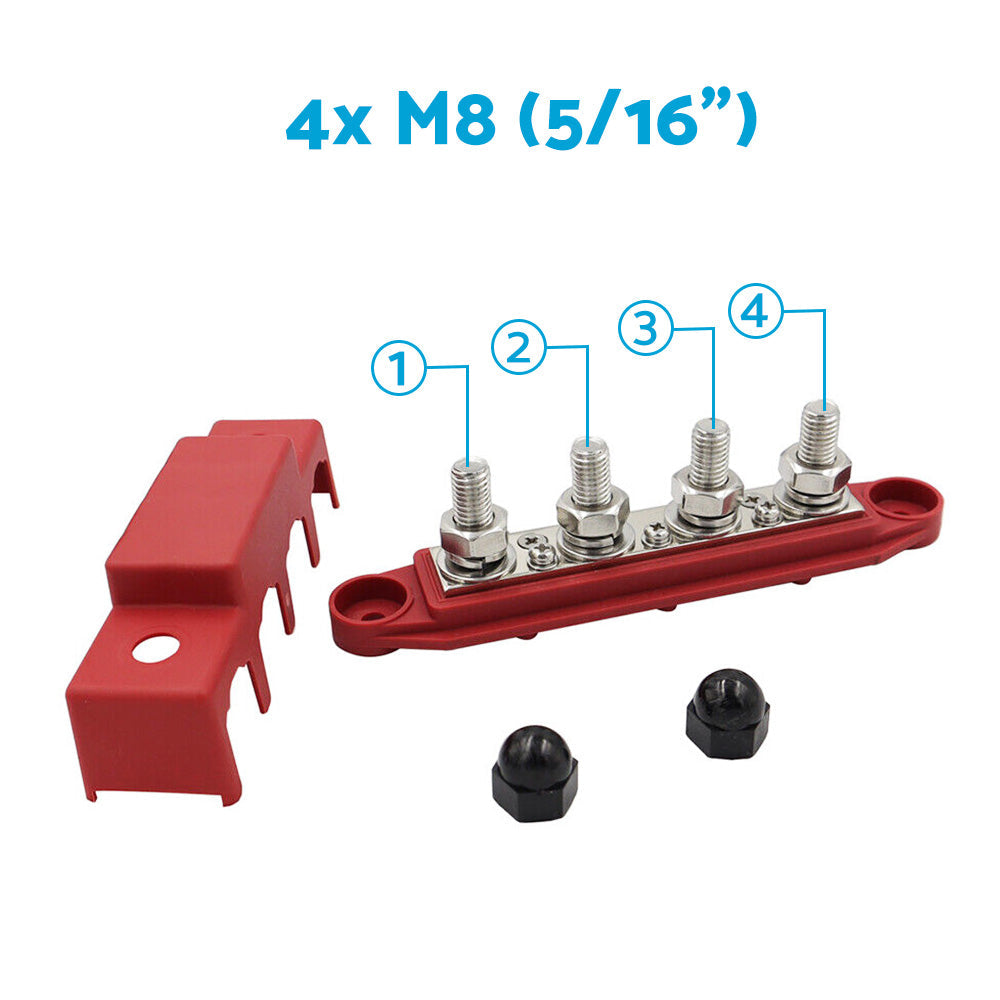 2x M8 4-Post 250A DC 48V Studs Bus Bar Power Distribution Box Terminal Block Suitable For Heavy Duty Applications-3
