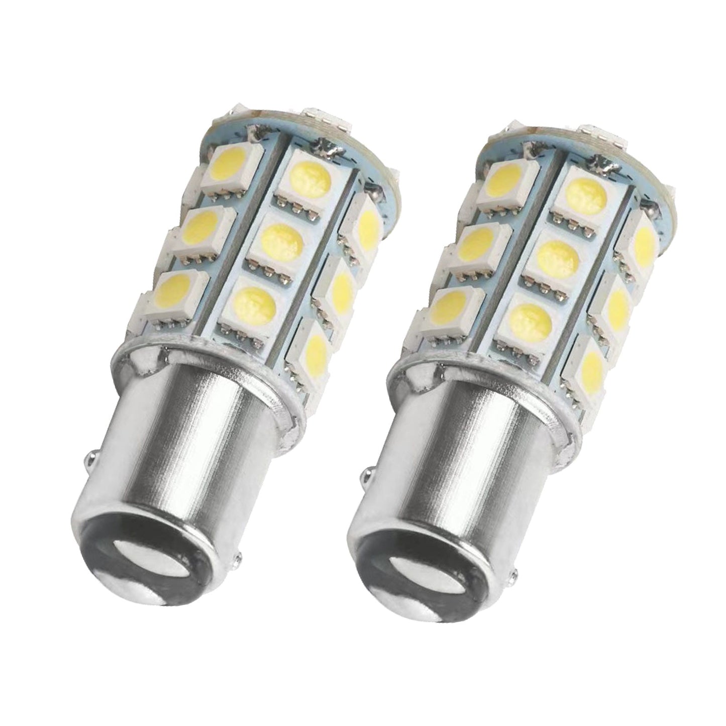2x 12V BA15D LED White 27 SMD 5050 Indicator Signal Lights Suitable For Caravan & Car-0
