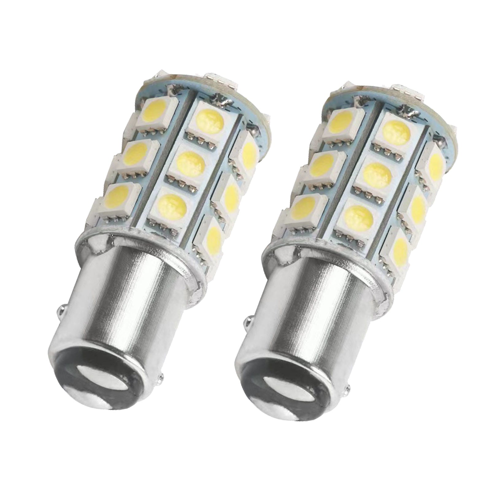 2x 12V BA15D LED White 27 SMD 5050 Indicator Signal Lights Suitable For Caravan & Car-0