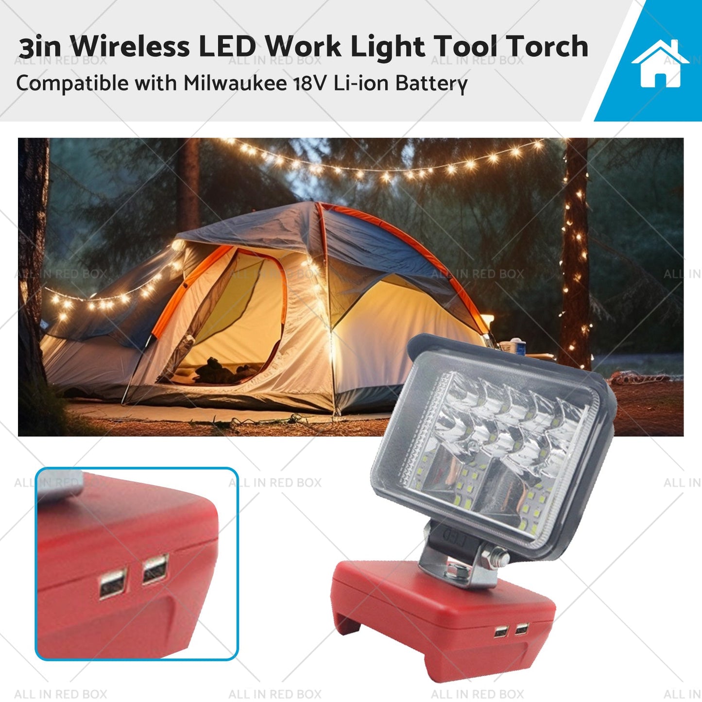 3in Wireless LED Work Light Torch Suitable For Milwaukee 18V Li-ion Battery-0