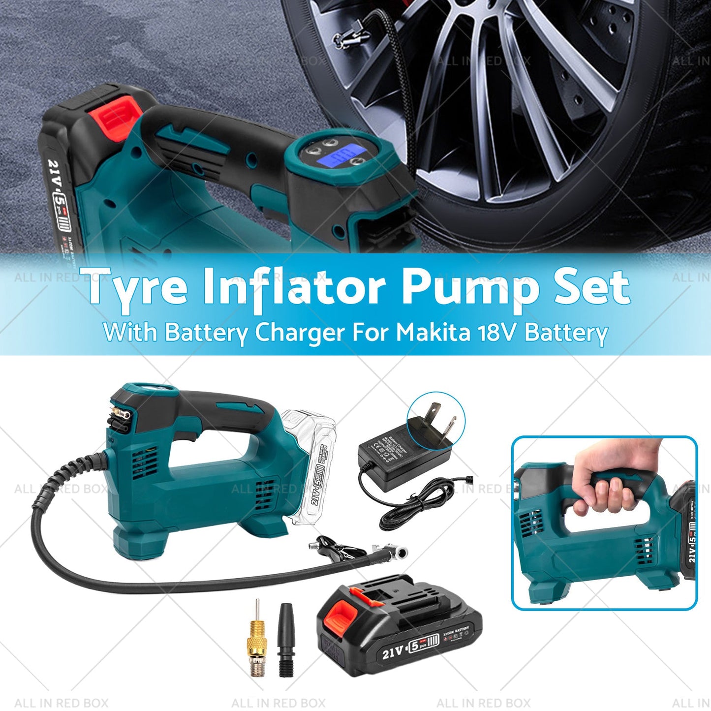 Cordless Portable Tyre Inflator Pump w/ Battery Charger For Makita 18V Battery-1