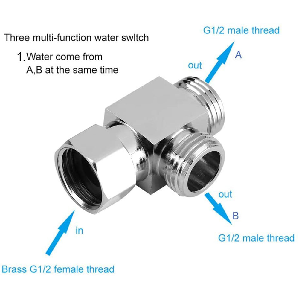 T Connector Toilet Bidet G1/2  3 Way Brass Chrome Diverter T Adapter AU-3